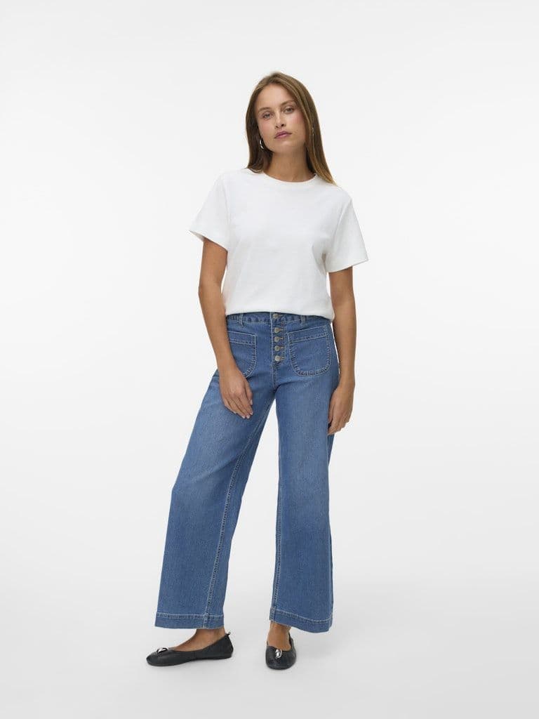 Vero Moda Kayla HR Wide Button Jean | Light Blue