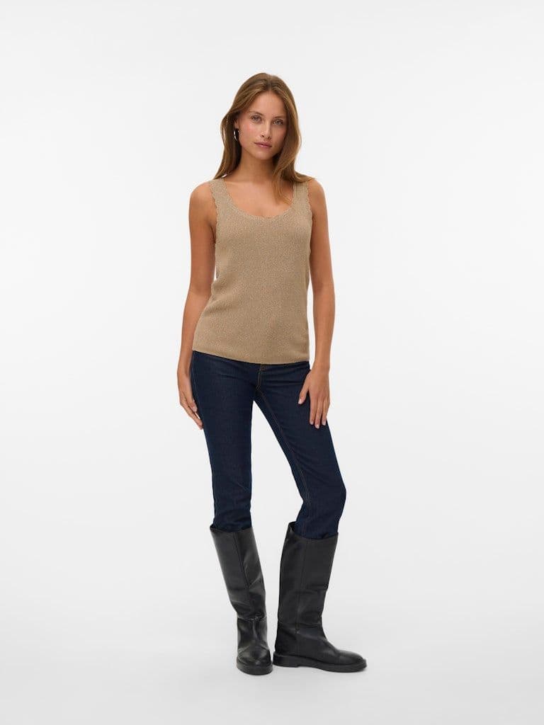 Vero Moda Lexie Shine SL U-Neck Top| Silver Mink