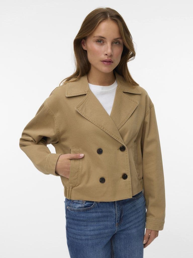 Vero Moda Lowa LS Coloured Denim  Trench Coat| Kelp