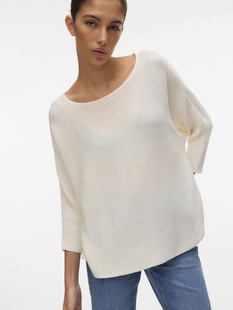 Vero Moda Nora 3/4 Boat Neck Pullover| Snow White