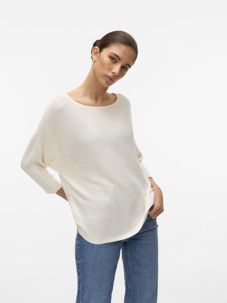 Vero Moda Nora 3/4 Boat Neck Pullover| Snow White