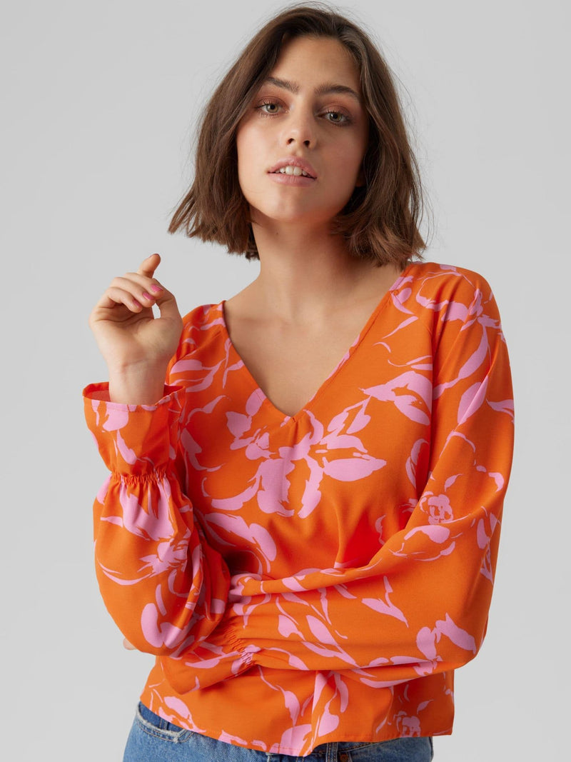 Vero Moda Polliana Inge LS V-Neck T Scarlet