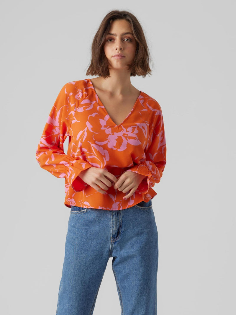 Vero Moda Polliana Inge LS V-Neck T Scarlet