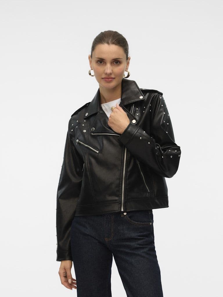 Vero Moda Ramon Annastud Short Coated Jacket| Black