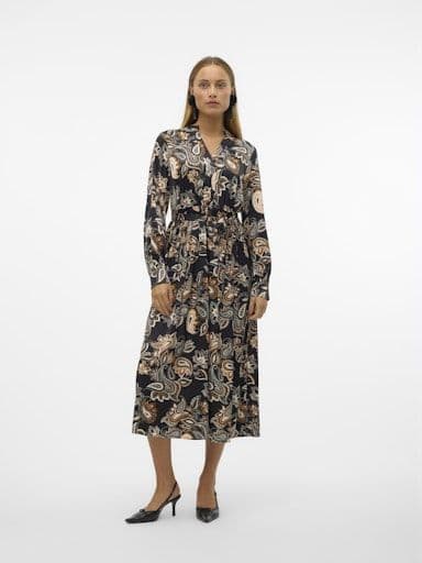 Vero Moda Thora L/S V-Neck 7/8 Dress| Black Print