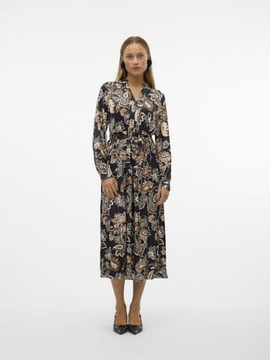 Vero Moda Thora L/S V-Neck 7/8 Dress| Black Print