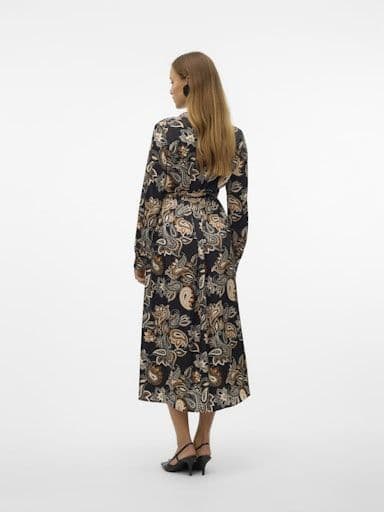 Vero Moda Thora L/S V-Neck 7/8 Dress| Black Print