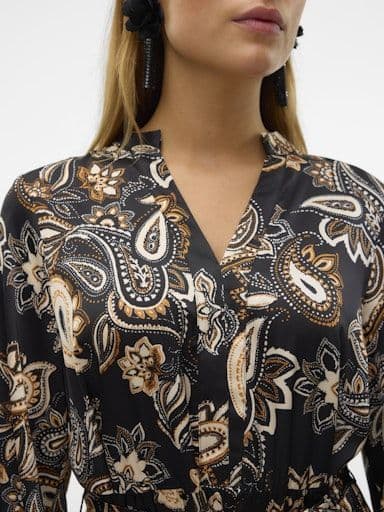 Vero Moda Thora L/S V-Neck 7/8 Dress| Black Print