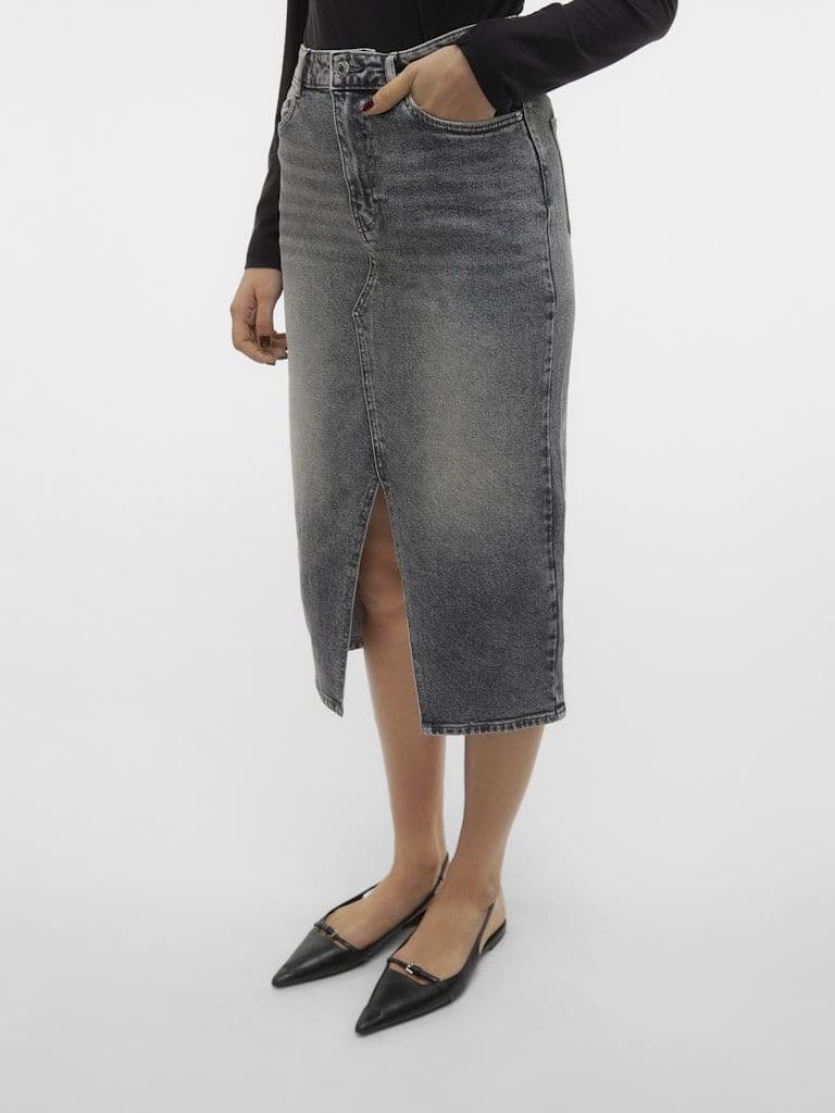 Vero Moda Veri HR Calf Denim Skirt | Grey