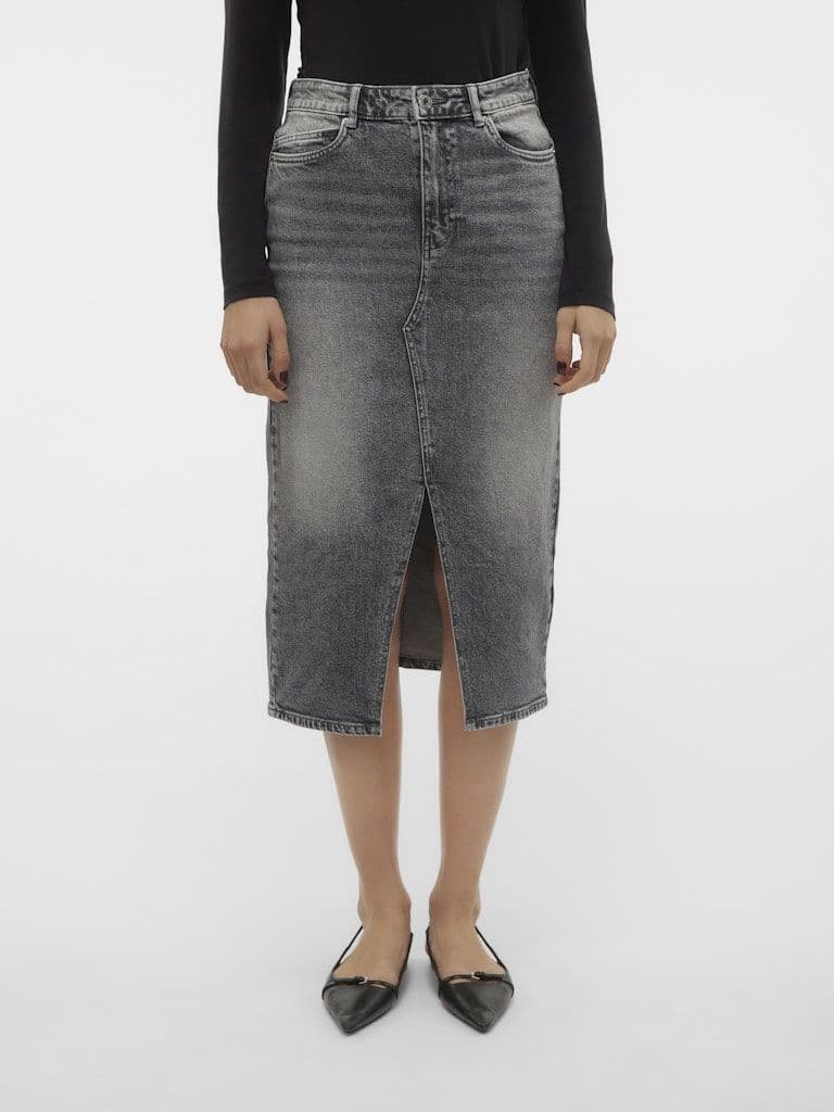 Vero Moda Veri HR Calf Denim Skirt | Grey