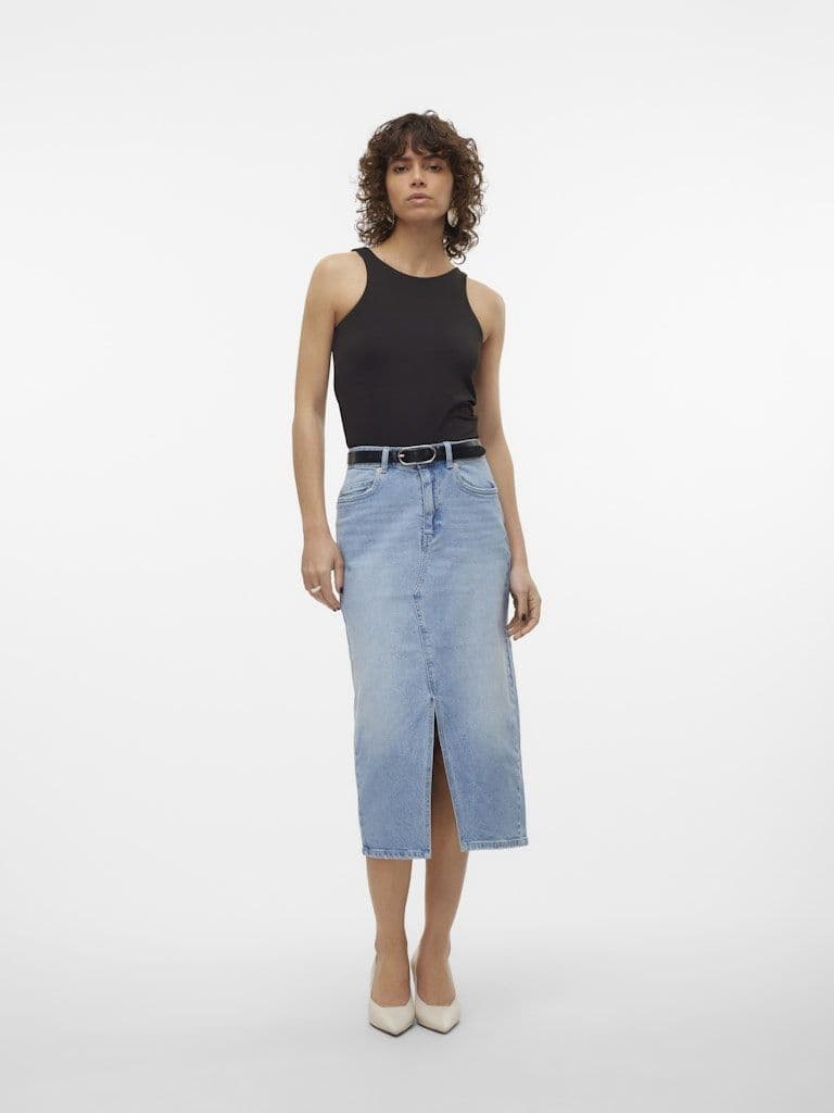 Vero Moda Veri HR Calf Denim Skirt | Med Blue