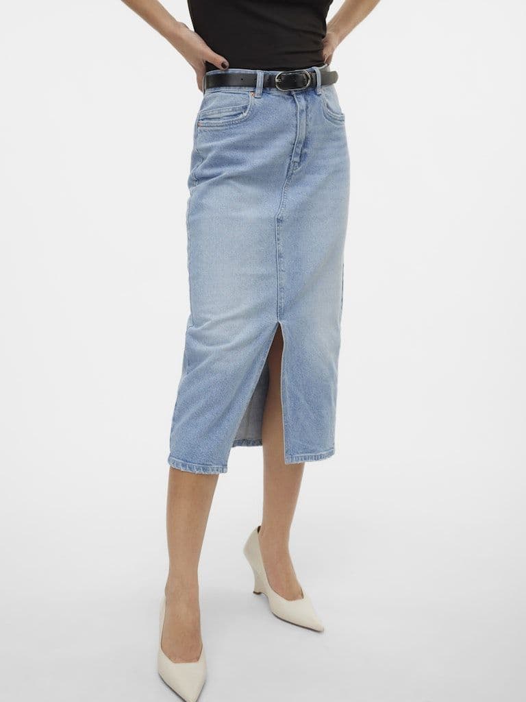 Vero Moda Veri HR Calf Denim Skirt | Med Blue