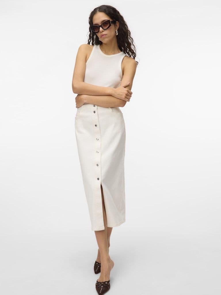 Vero Moda Wild Alvida Button HR 7/8 Skirt | Snow White