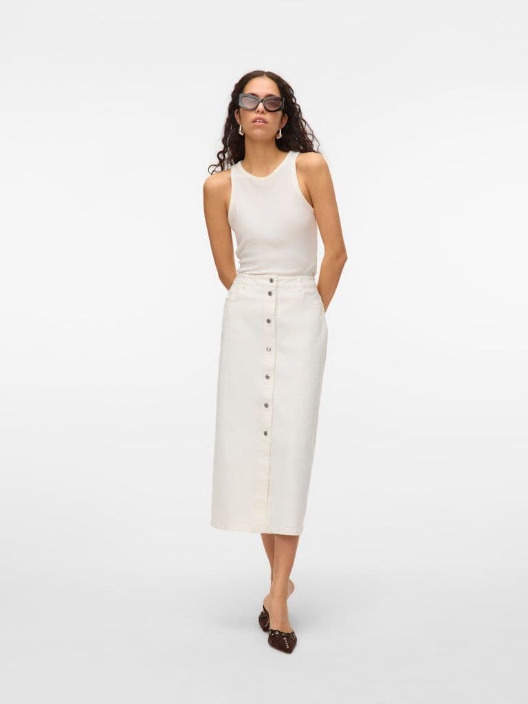 Vero Moda Wild Alvida Button HR 7/8 Skirt | Snow White