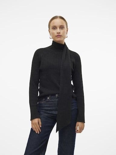 Vero Moda Zoey LS Wrap Neck Pullover| Black