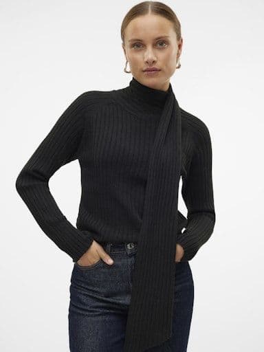Vero Moda Zoey LS Wrap Neck Pullover| Black