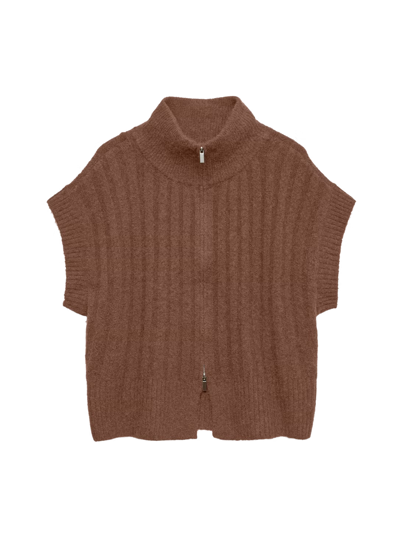Vero Moda – High Neck Zipper Vest | Cocoa