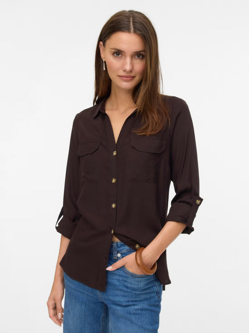 Vero Moda Bumpy L/S Shirt | Chocolate