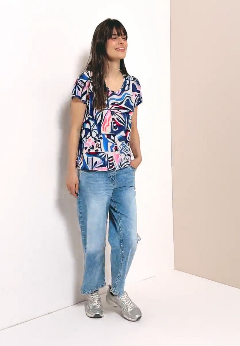 CECIL Short-Sleeved Shirt With Lace Detail | Blue 325042