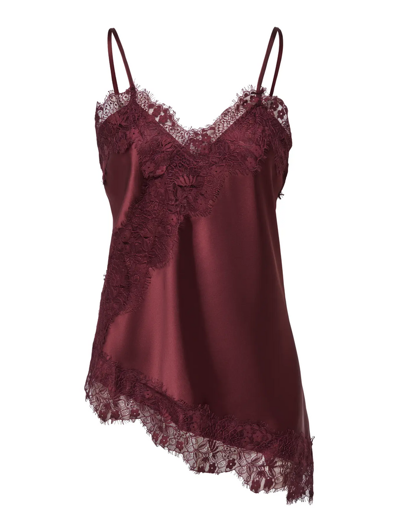 ONLY Indona Strap Satin Lace Top | Plum Red