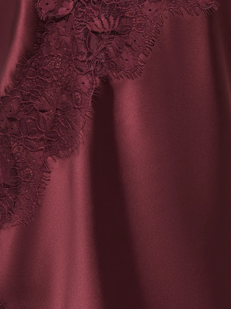 ONLY Indona Strap Satin Lace Top | Plum Red